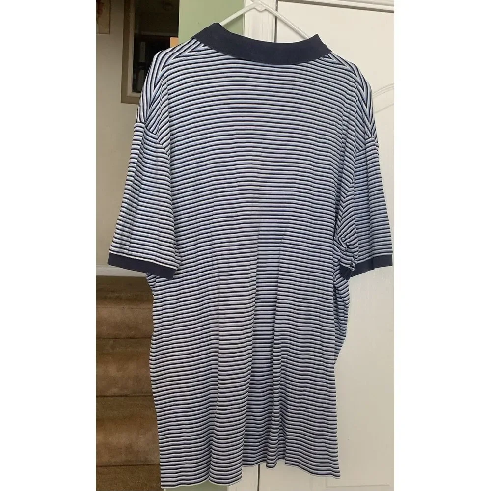 Ralph Lauren Polo Shirt Men's 2XL Navy, Light Blue &‎ White Striped 100% Cotton
